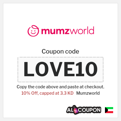 Coupon for Mumzworld (LOVE10) 10% Off, capped at 3.3 KD