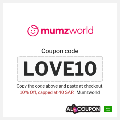 Coupon for Mumzworld (LOVE10) 10% Off, capped at 40 SAR