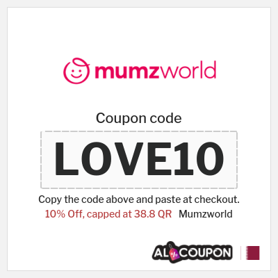 Coupon for Mumzworld (LOVE10) 10% Off, capped at 38.8 QR