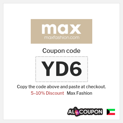 Coupon for Max Fashion (YD6) 5–10% Discount