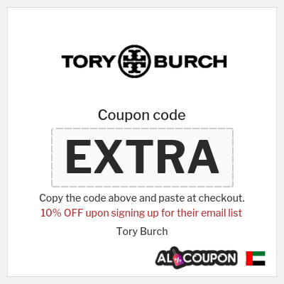 Coupon for Tory Burch (EXTRA) 10% OFF upon signing up for their email list