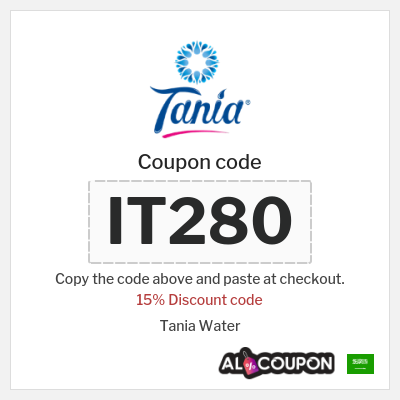 Coupon discount code for Tania Water 15% OFF promo code
