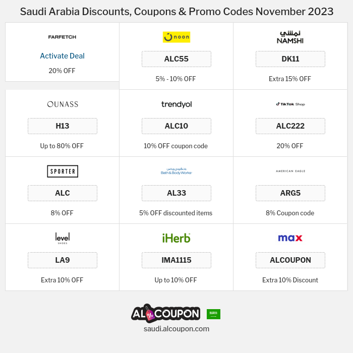 All Coupons and deals for Saudi Arabia stores