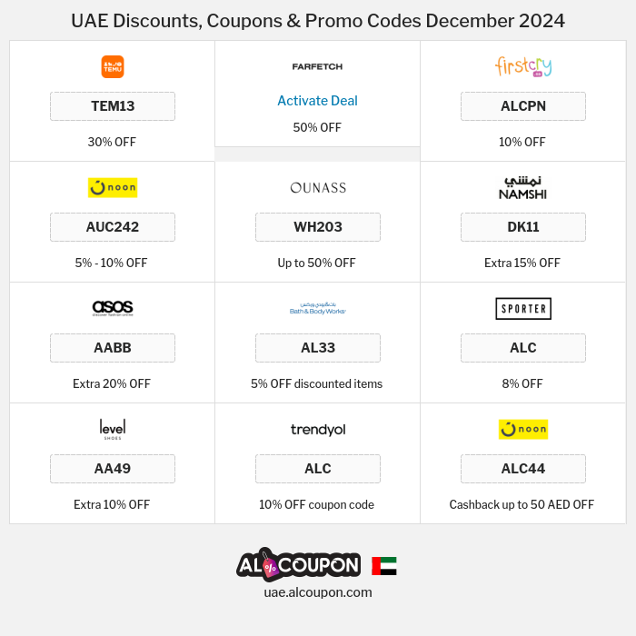 All Coupons and deals for UAE stores