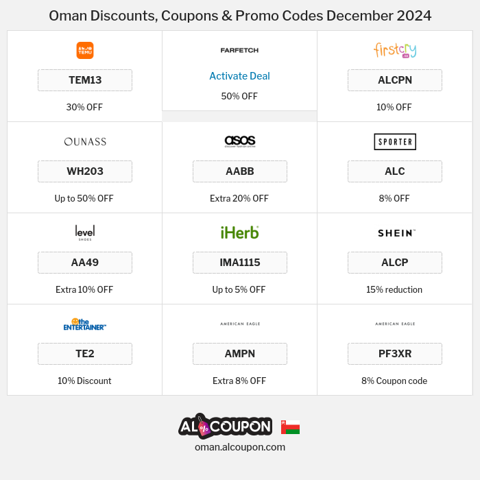 All Coupons and deals for Oman stores