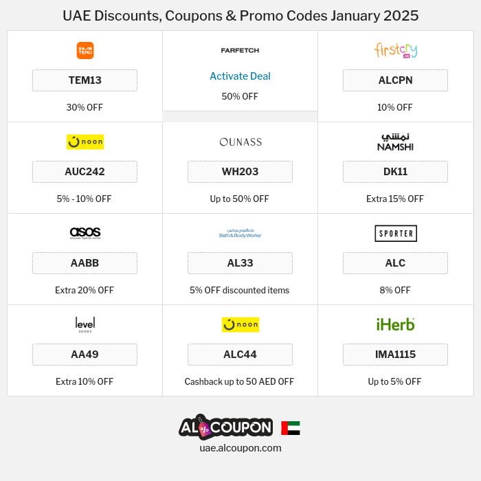 All Coupons and deals for UAE stores