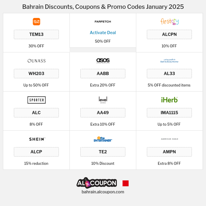 All Coupons and deals for Bahrain stores