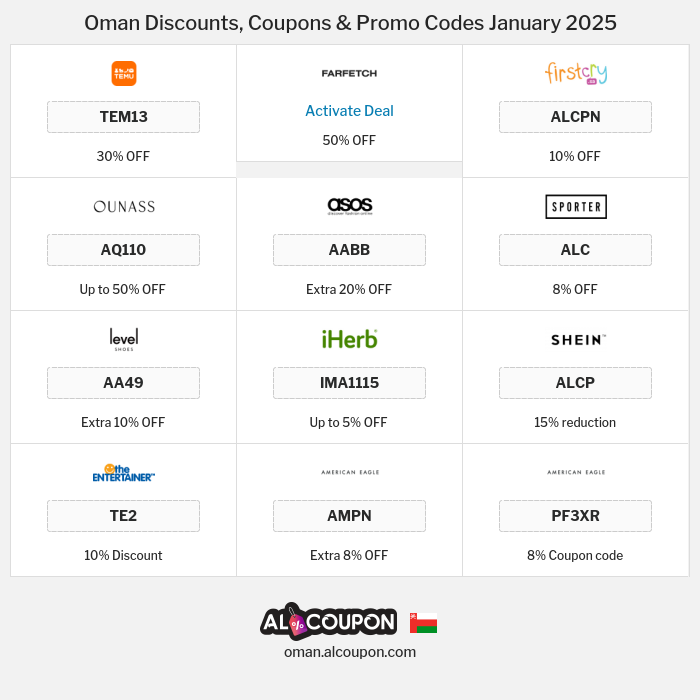 All Coupons and deals for Oman stores