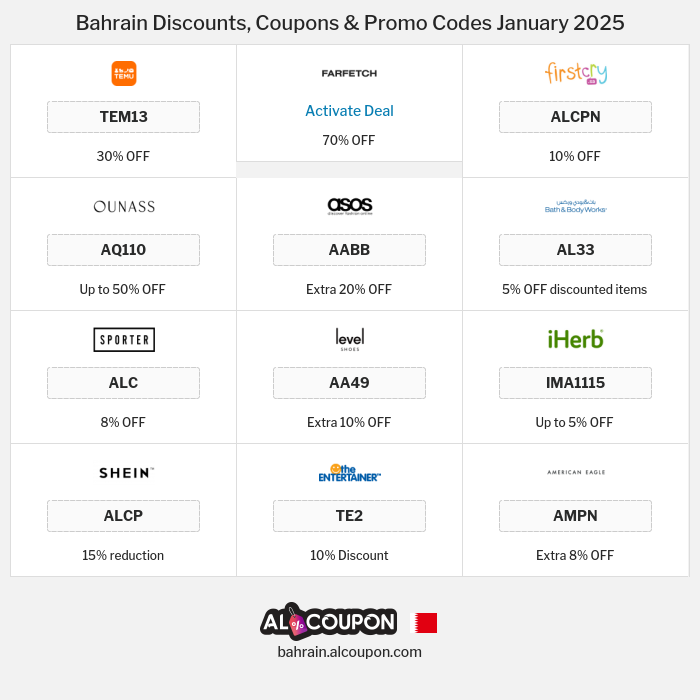 All Coupons and deals for Bahrain stores