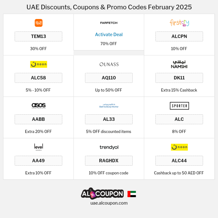 All Coupons and deals for UAE stores