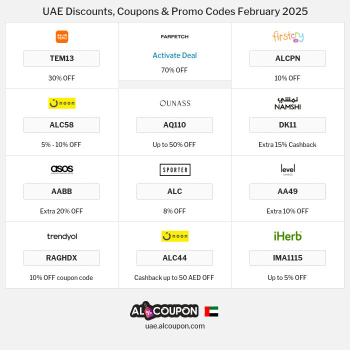 All Coupons and deals for UAE stores