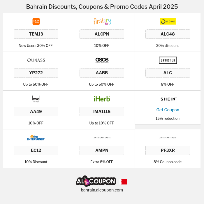 All Coupons and deals for Bahrain stores