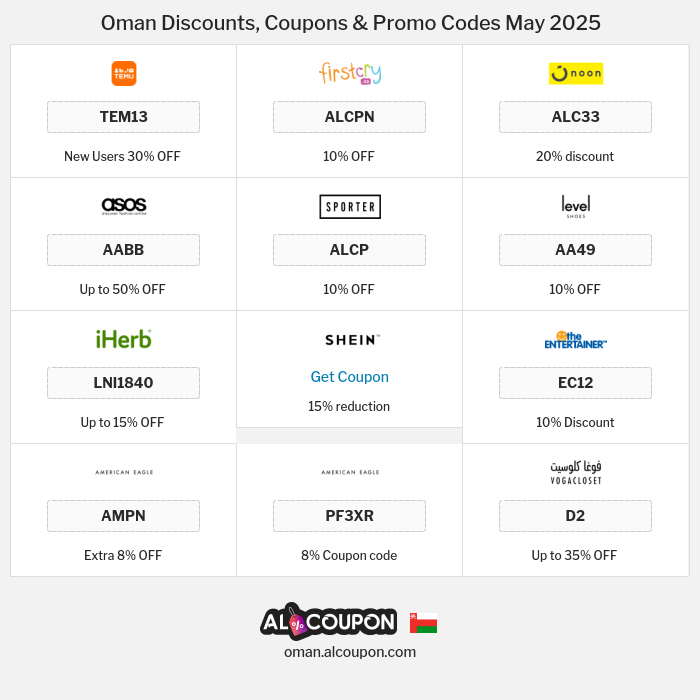 All Coupons and deals for Oman stores