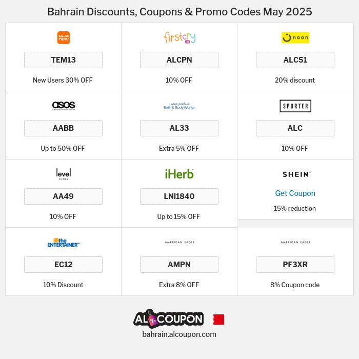 All Coupons and deals for Bahrain stores