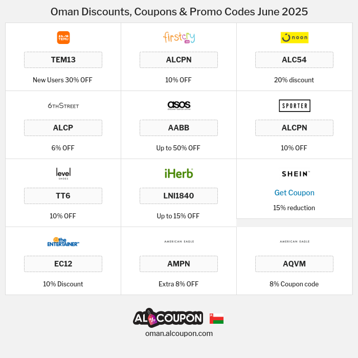 All Coupons and deals for Oman stores