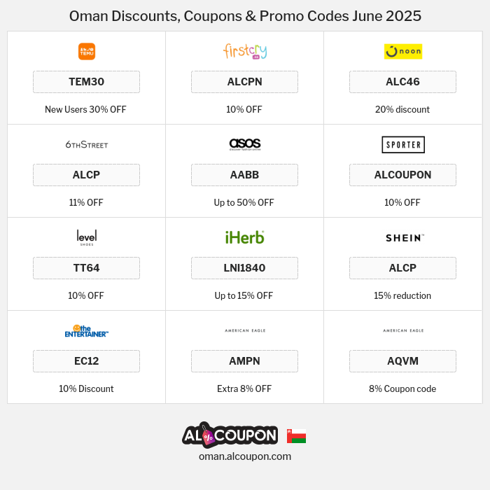All Coupons and deals for Oman stores