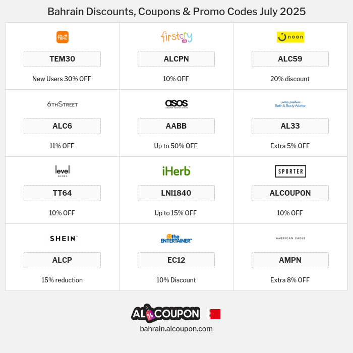 All Coupons and deals for Bahrain stores