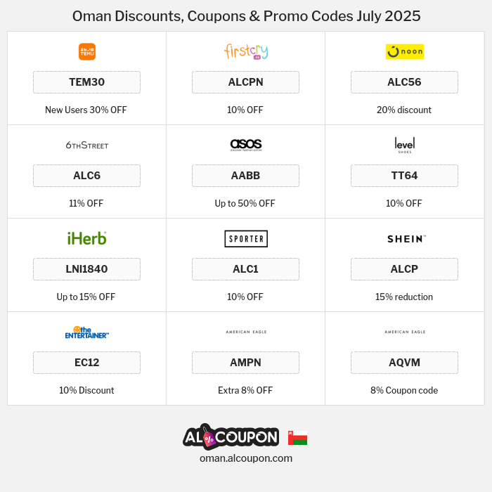 All Coupons and deals for Oman stores