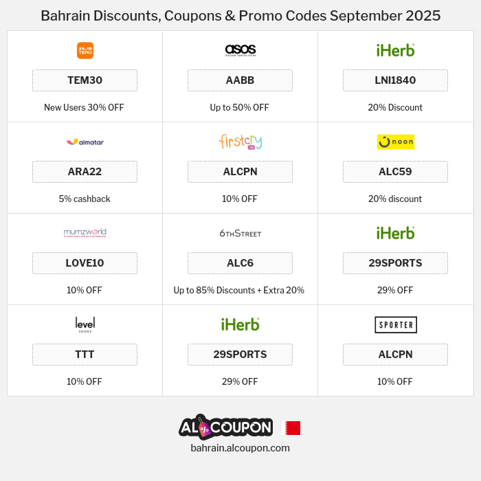 All Coupons and deals for Bahrain stores