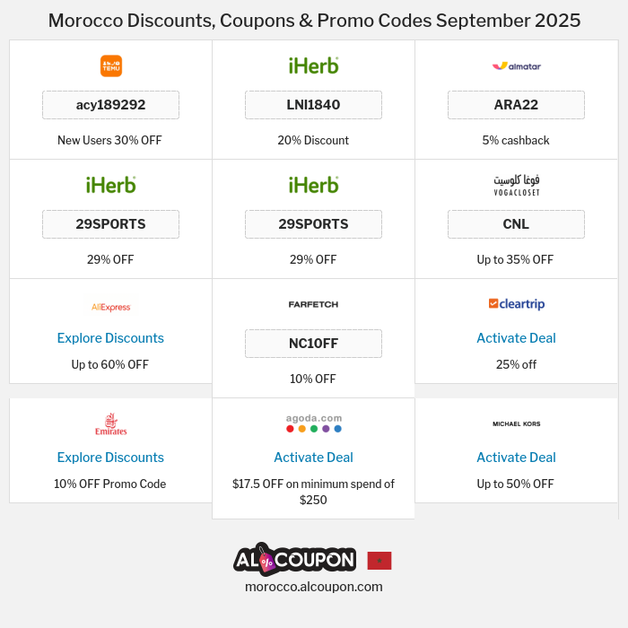 All Coupons and deals for Morocco stores
