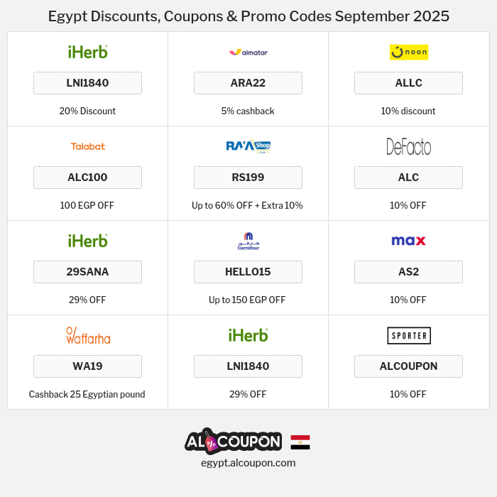 All Coupons and deals for Egypt stores