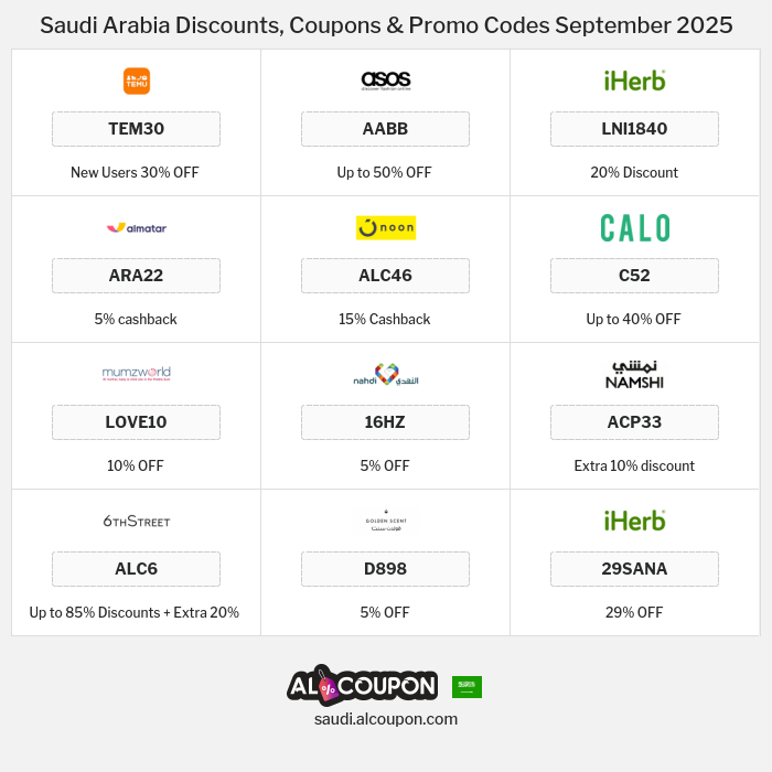 All Coupons and deals for Saudi Arabia stores