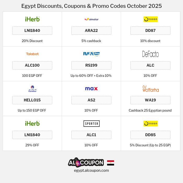 All Coupons and deals for Egypt stores