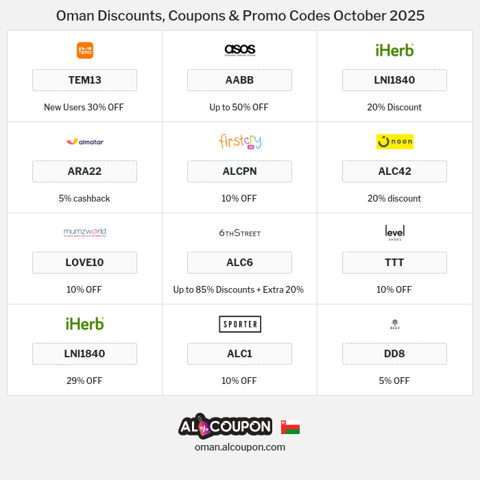 All Coupons and deals for Oman stores