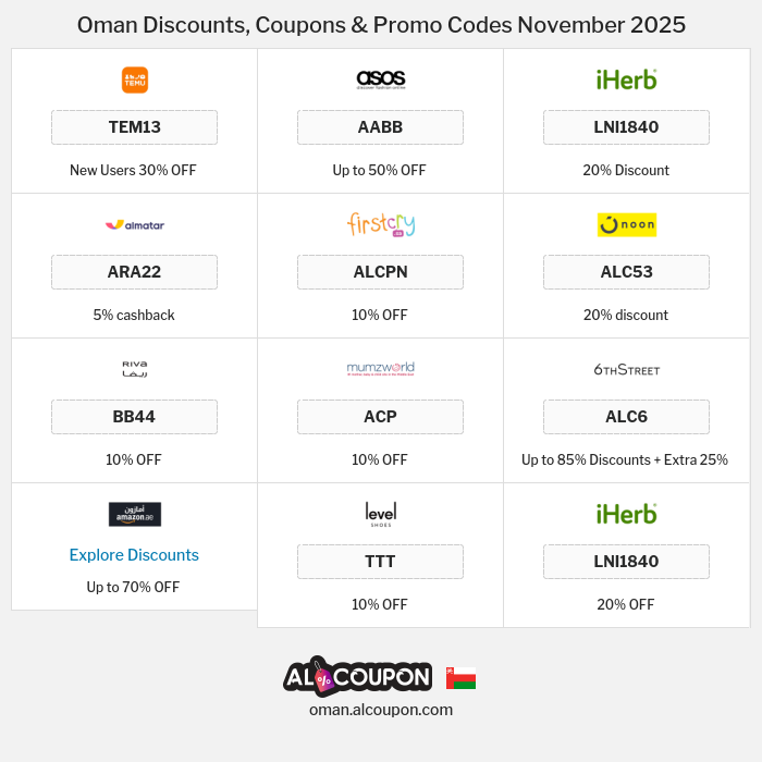All Coupons and deals for Oman stores