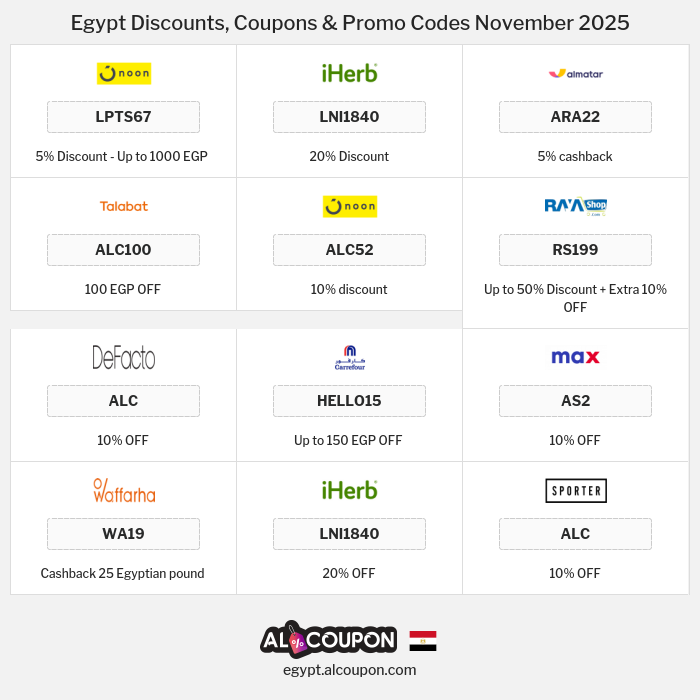 All Coupons and deals for Egypt stores