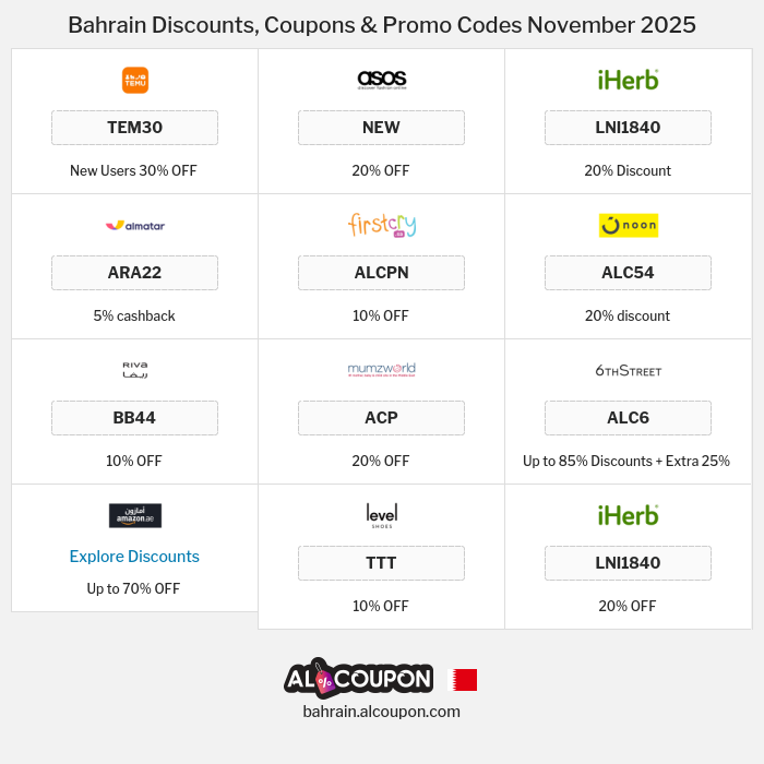 All Coupons and deals for Bahrain stores