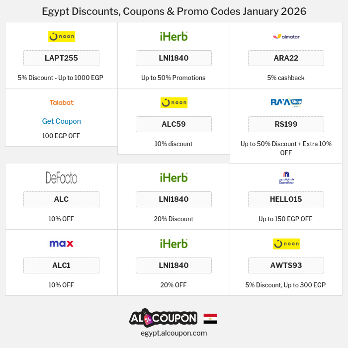 All Coupons and deals for Egypt stores