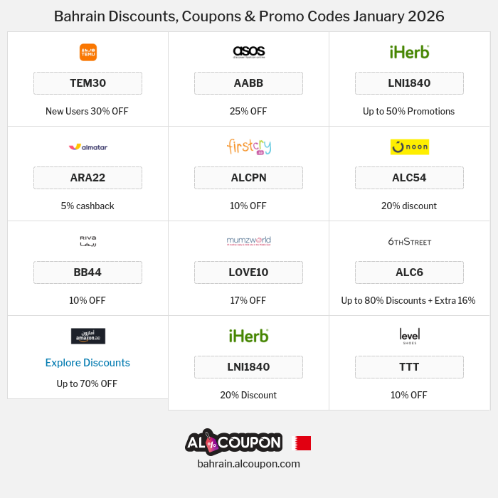 All Coupons and deals for Bahrain stores