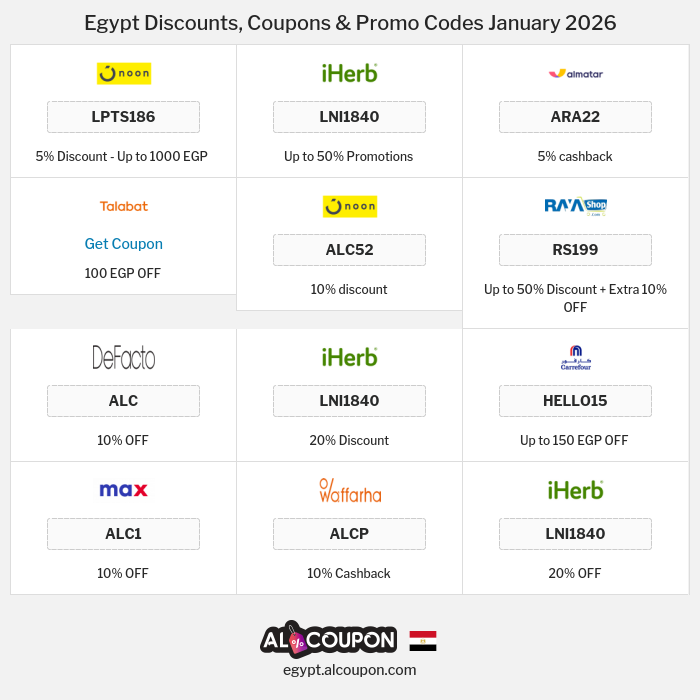 All Coupons and deals for Egypt stores