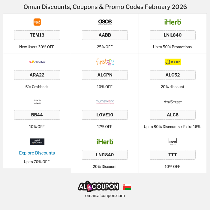 All Coupons and deals for Oman stores