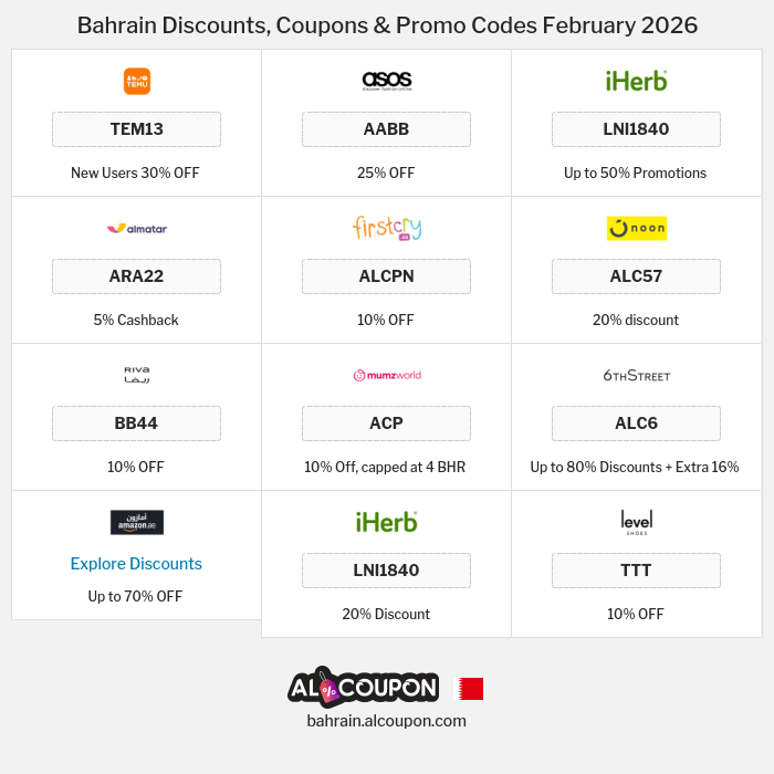 All Coupons and deals for Bahrain stores