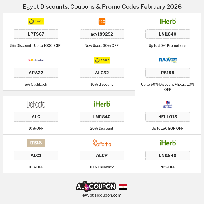 All Coupons and deals for Egypt stores