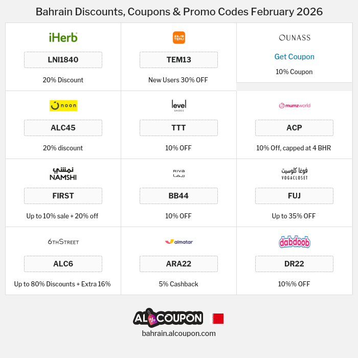 All Coupons and deals for Bahrain stores
