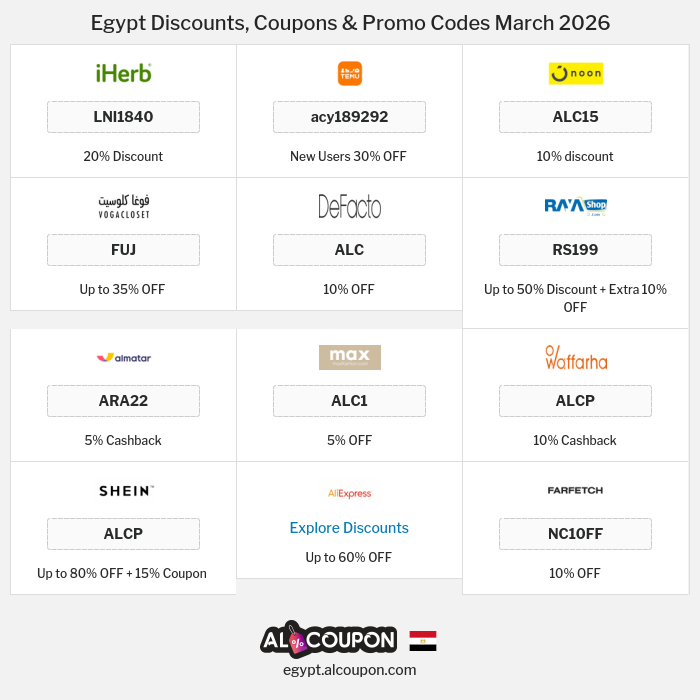 All Coupons and deals for Egypt stores