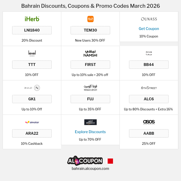 All Coupons and deals for Bahrain stores