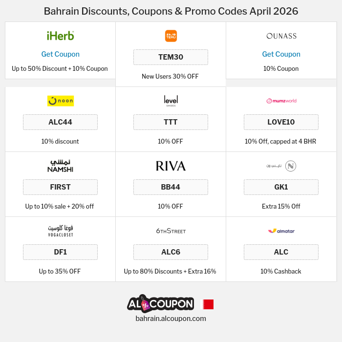 All Coupons and deals for Bahrain stores