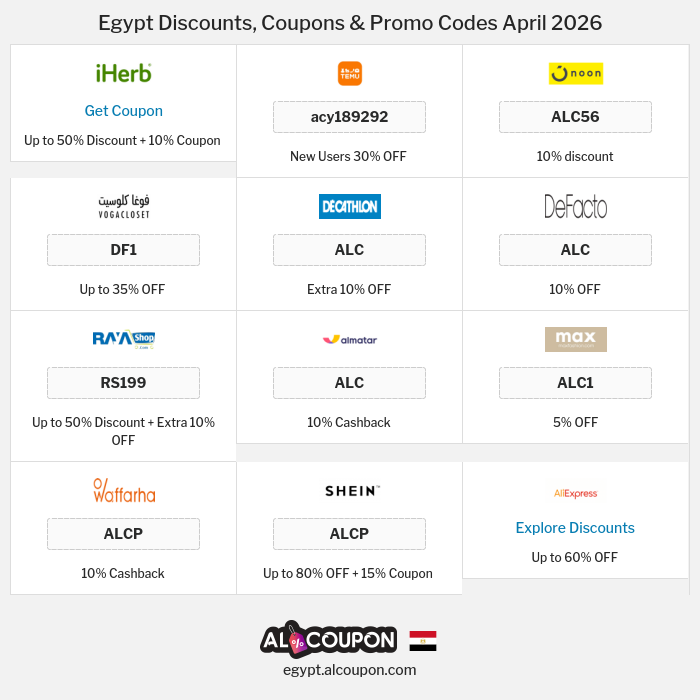 All Coupons and deals for Egypt stores