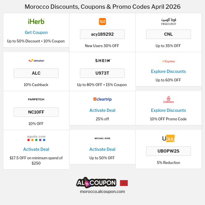 All Coupons and deals for Morocco stores