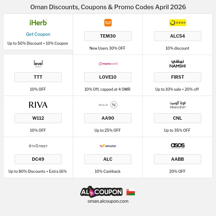 All Coupons and deals for Oman stores
