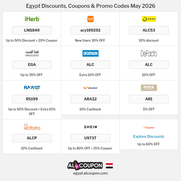 All Coupons and deals for Egypt stores