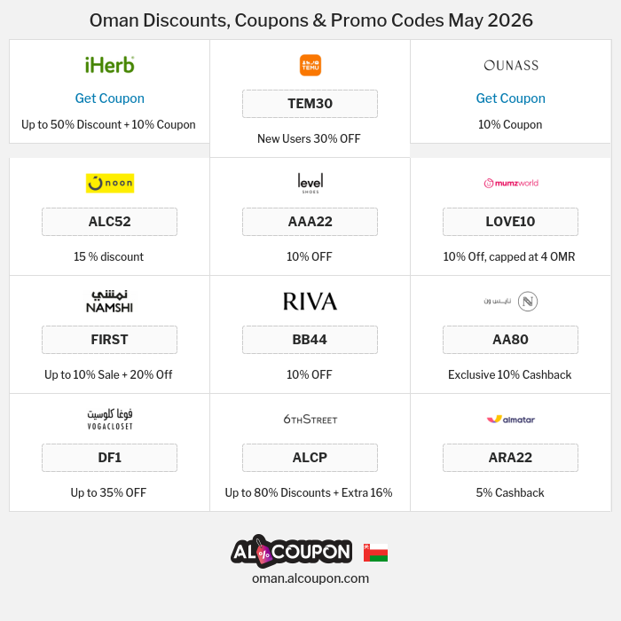 All Coupons and deals for Oman stores