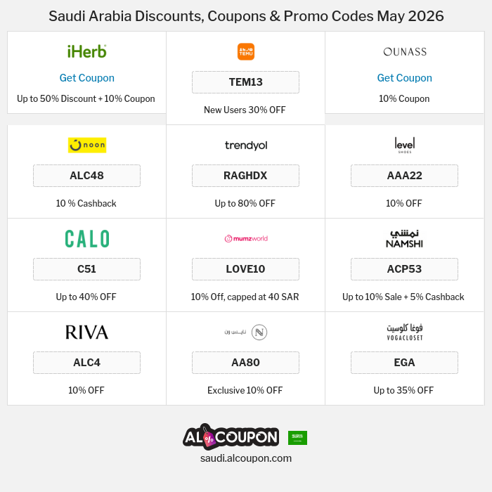 All Coupons and deals for Saudi Arabia stores