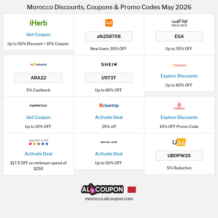 All Coupons and deals for Morocco stores