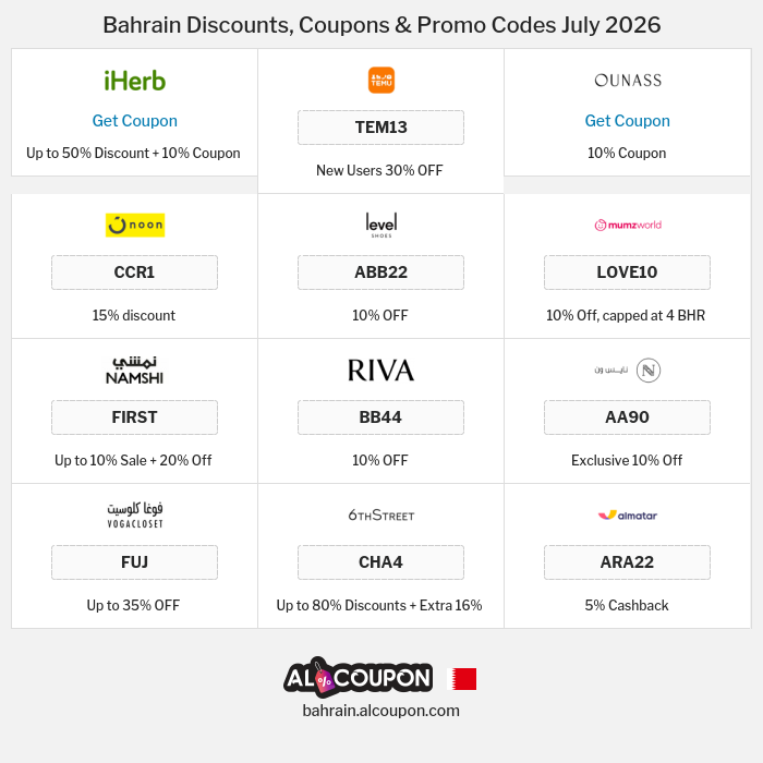 All Coupons and deals for Bahrain stores