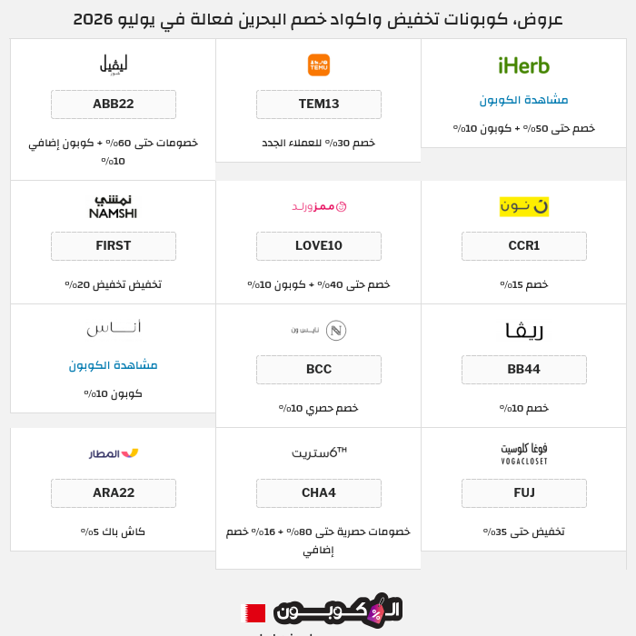 جميع كوبونات وعروض متاجر البحرين